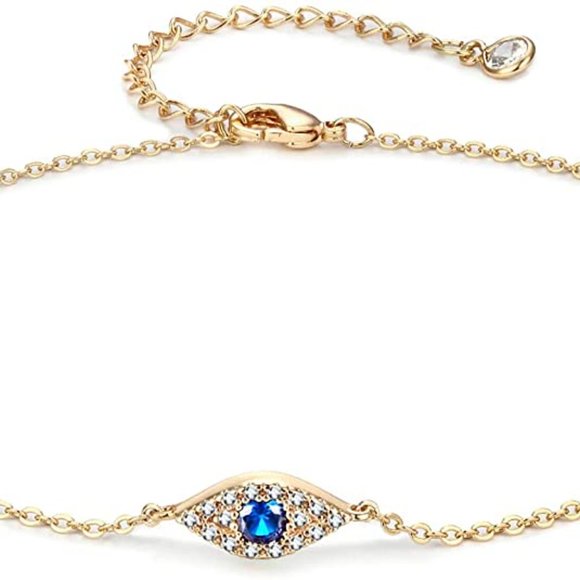 14K Gold Plated Tiny Bead Anklet Dainty White Cubic Zirconia Cros Ankle Bracelet - Picture 3 of 3